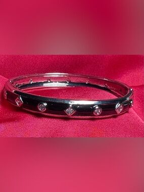 Black Stainless Steel Crystal Bangle Bracelet Modern Luxe Minimalist